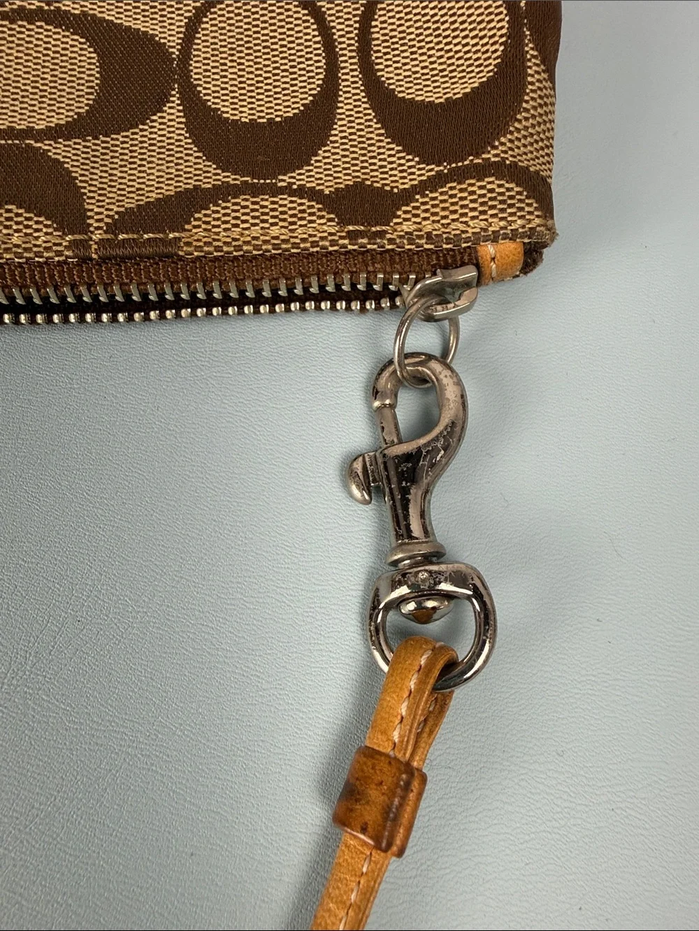 Coach Brown/Tan Signature Canvas Wristlet with Tassel